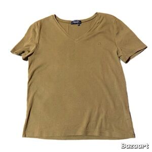 Chaps Women's Army Green Top Short Sleeves Embroidered 100% Cotton